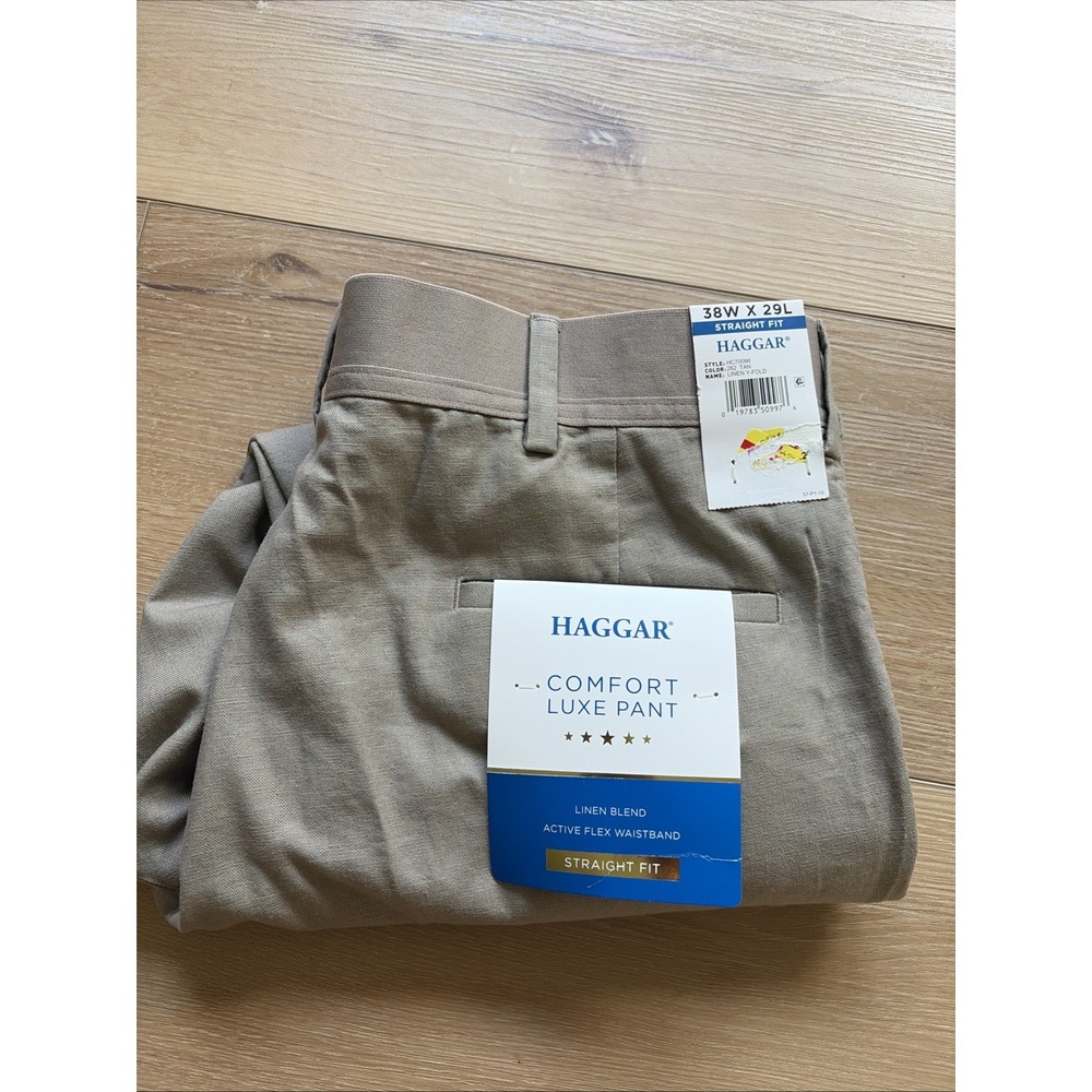 Haggar Comfort Luxe Pant 38x29 Natural Linen Blend Active Flex Straight Fit NWT